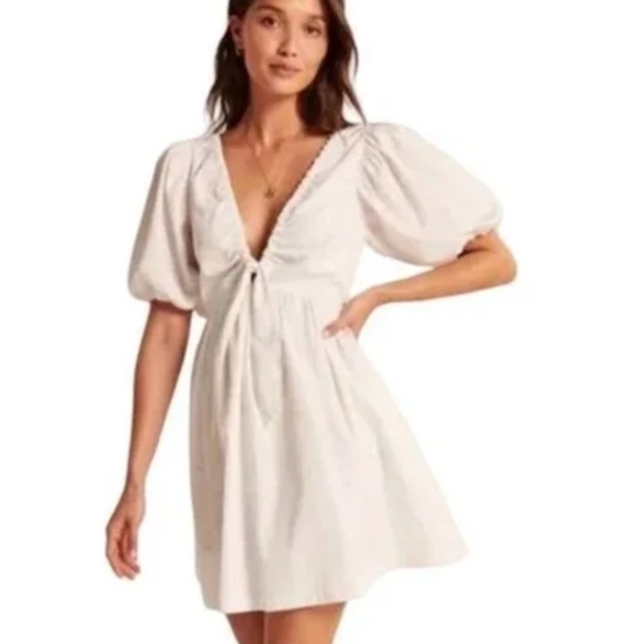 NWT Abercrombie & Fitch Cinch-Front Mini Dress Black/White - Picture 2 of 7